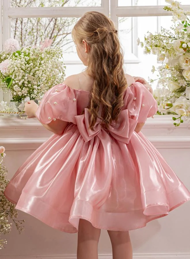Take Two  Girls Pink Pearl Puff Faux Pearl Embellished Dress for Women | Best Price UAE